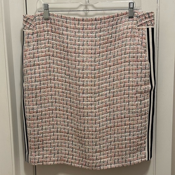 Maeve Anthropologie Tweed Straight Pencil Skirt Peach Cream Plaid Black Sz 14 - Picture 3 of 7